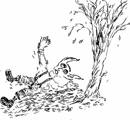 Big-Lugs falls on his bottom